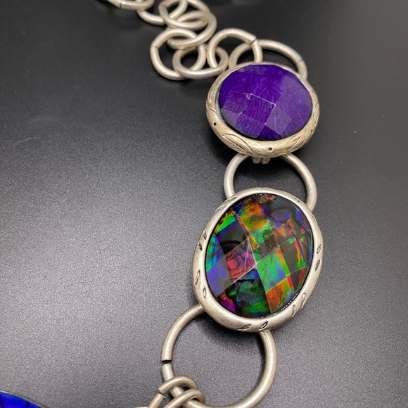 Chico’s Silver Chain Adjustable Belt with Purple & Blue Iridescent Accents - Picture 4 of 7